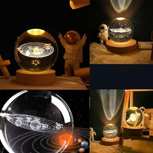 3D Crystal Ball Night Light LED Lamp with Wooden Base