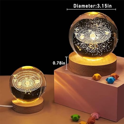 3D Crystal Ball Night Light LED Lamp with Wooden Base