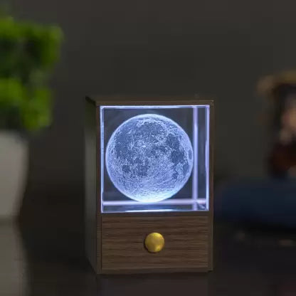 3D Crystal Cube Moon with LED Night Lamp (10 cm, Walnut)