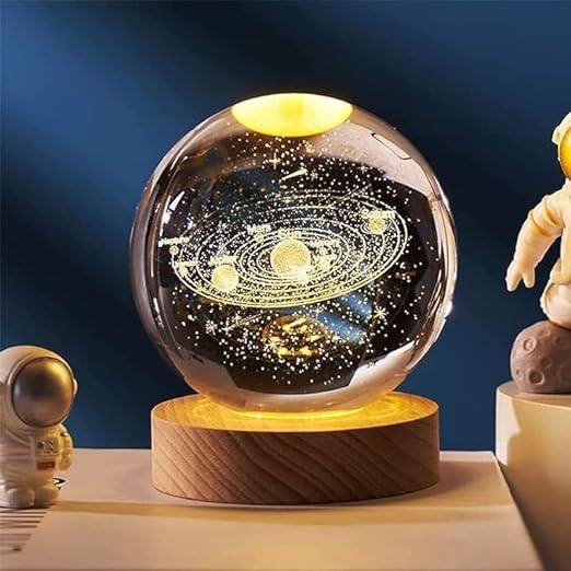 3D Crystal Ball Night Light LED Lamp with Wooden Base